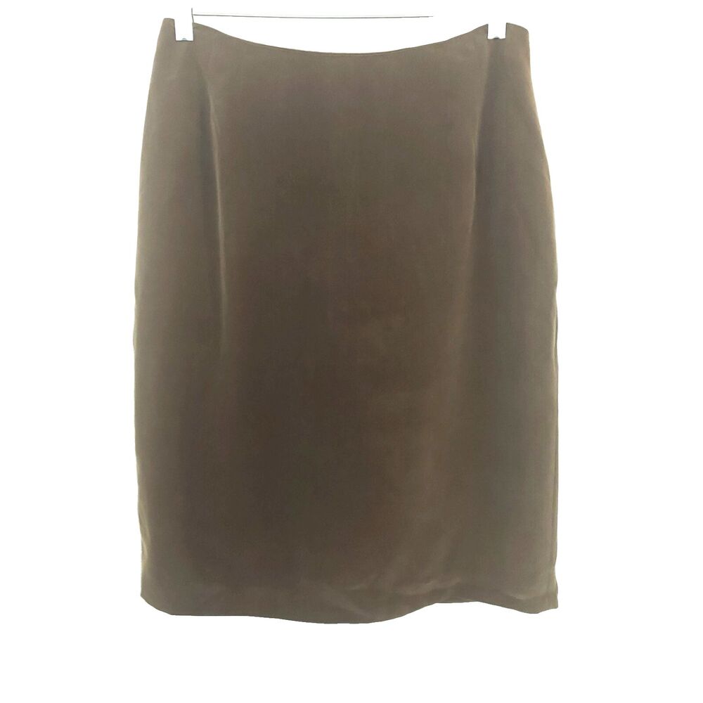 Jones New York Silk Pencil Skirt Size 8 Taupe Green Pockets